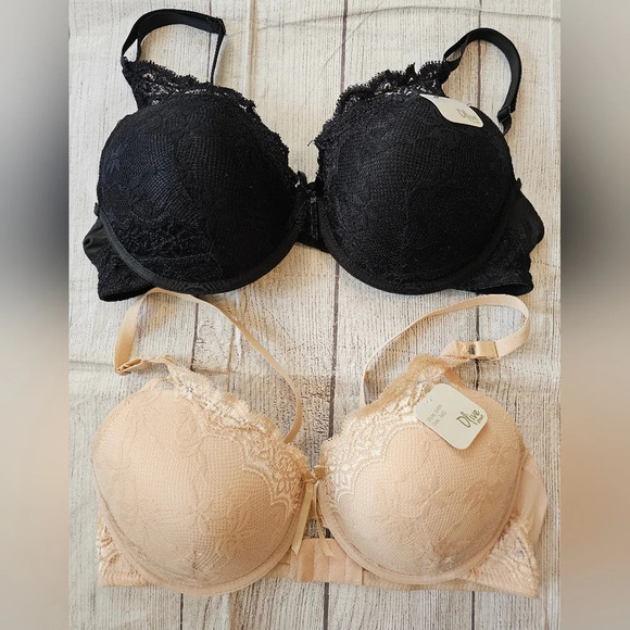 Olive Street Lot of 2 •Size 36D• Black & Cream Lace Underwire Padded Bra New Tag - Picture 1 of 4